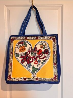 Brighton Blue and Yellow Floral 'Love' Heart Canvas Tote